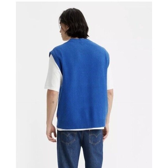 Levi's Sweater Vest Royal Blue Knit Pull Over Mens Medium,Cotton Vneck - Picture 3 of 13